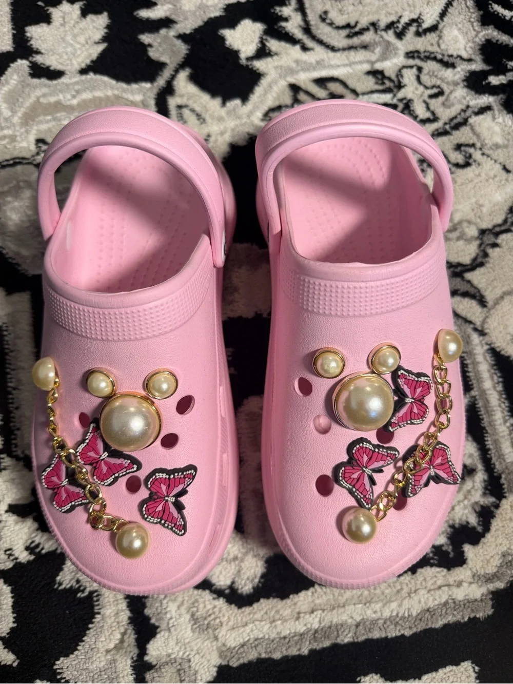 Pink Pearl Butterfly Clogs Slip On Garden Shoes Lightweight Comfort Sandals